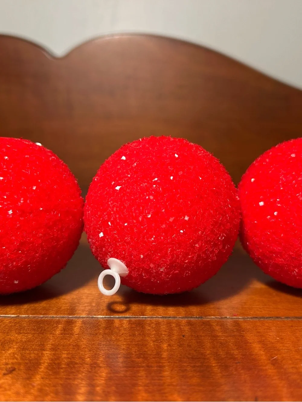 Set of 6 Red Sparkly Pyramid Unbreakable Ornaments 2 3/8” wide IOB